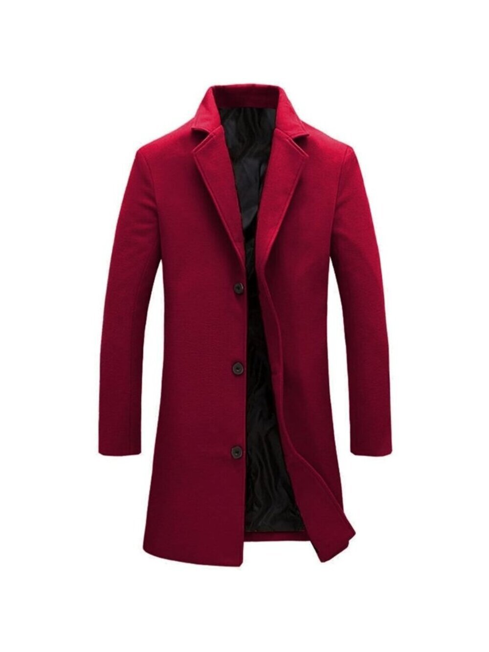 Men's Red Wool Blend Pea Coat Collar Single Breasted Overcoat Trench Coat